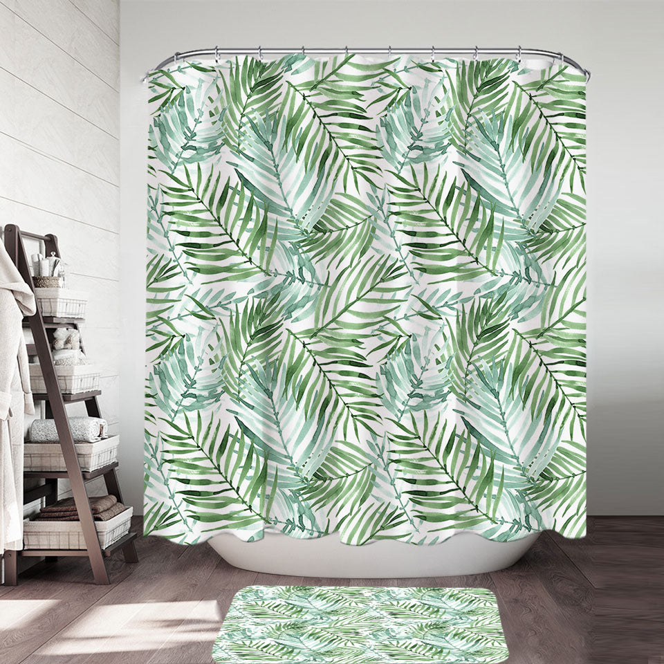 Tropical Shower Curtains Green Palm Leaves