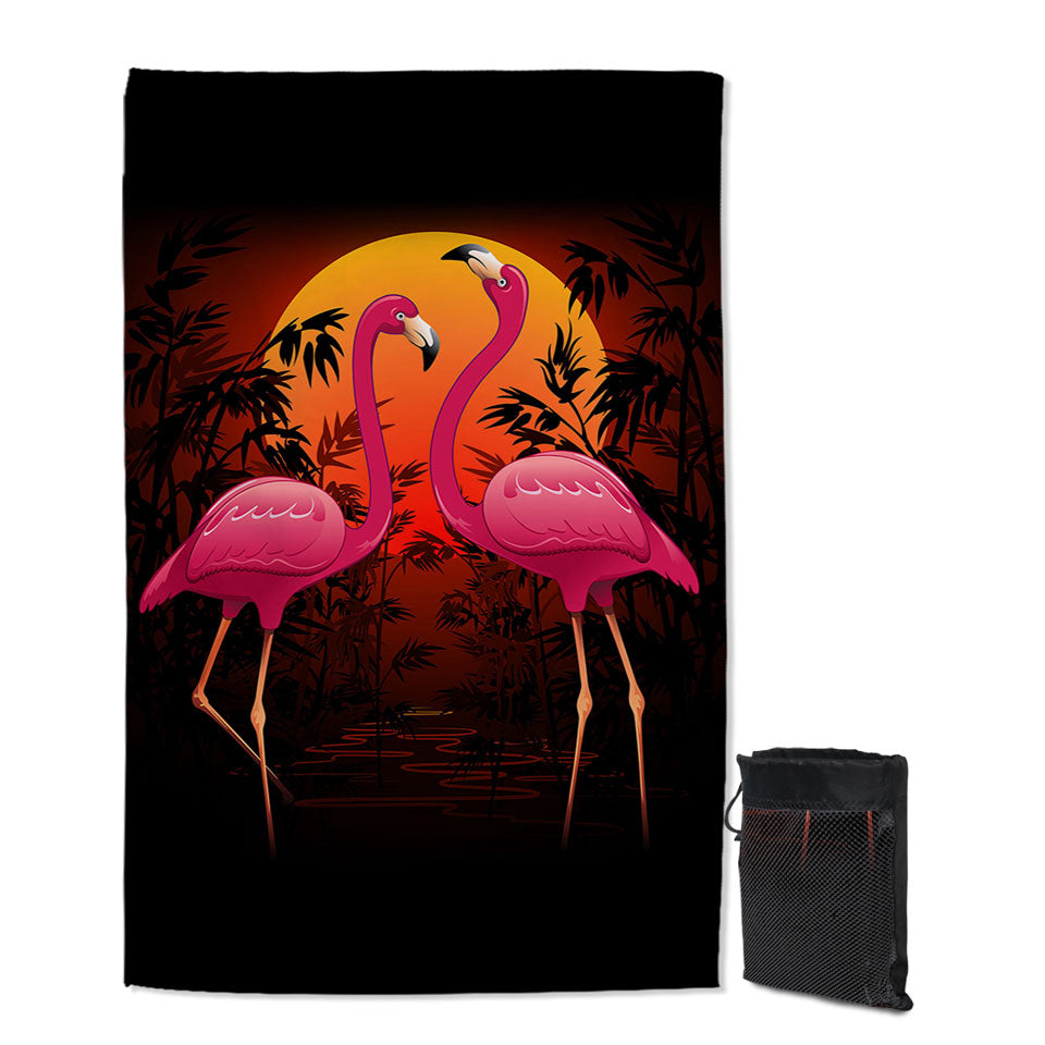Tropical Sunset Flamingos Beach Towels