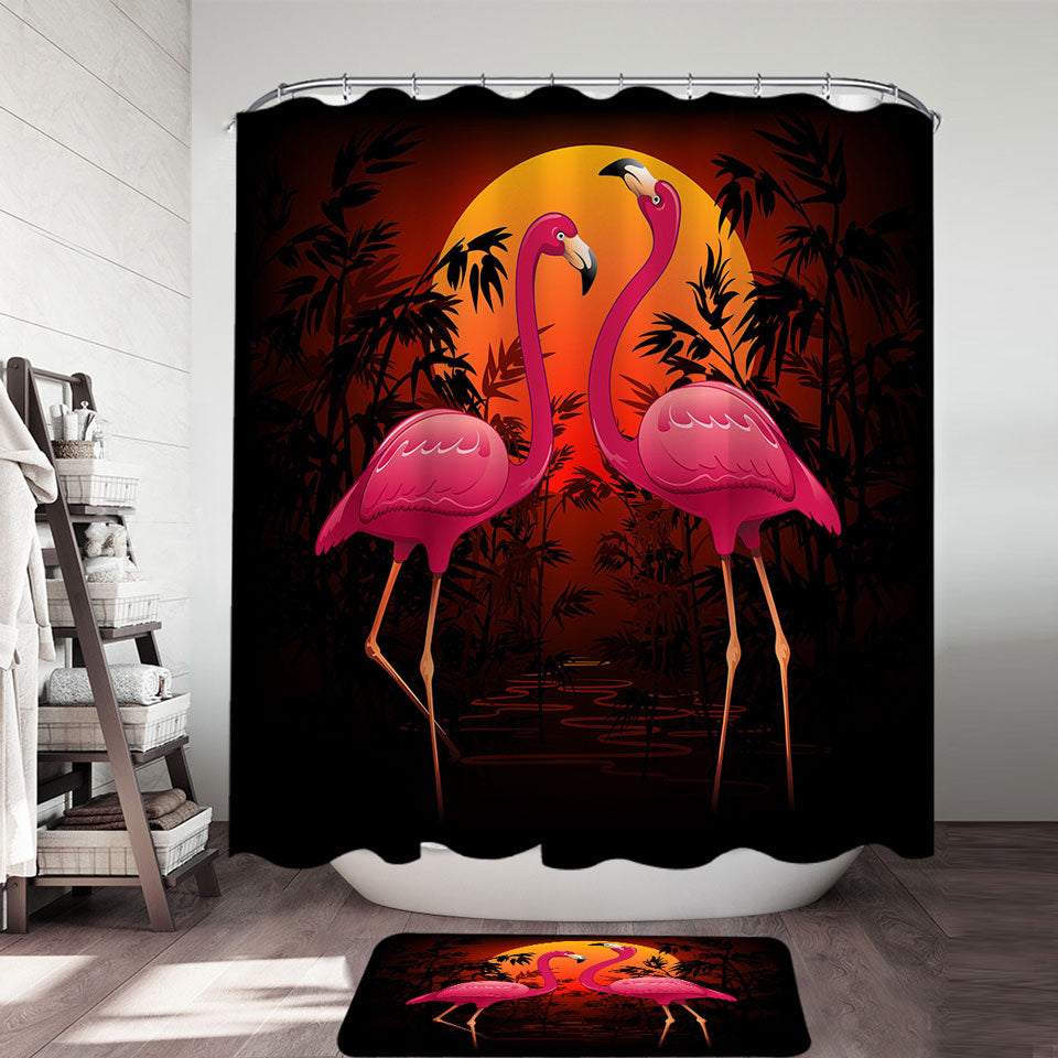 Tropical Sunset Flamingos Shower Curtain