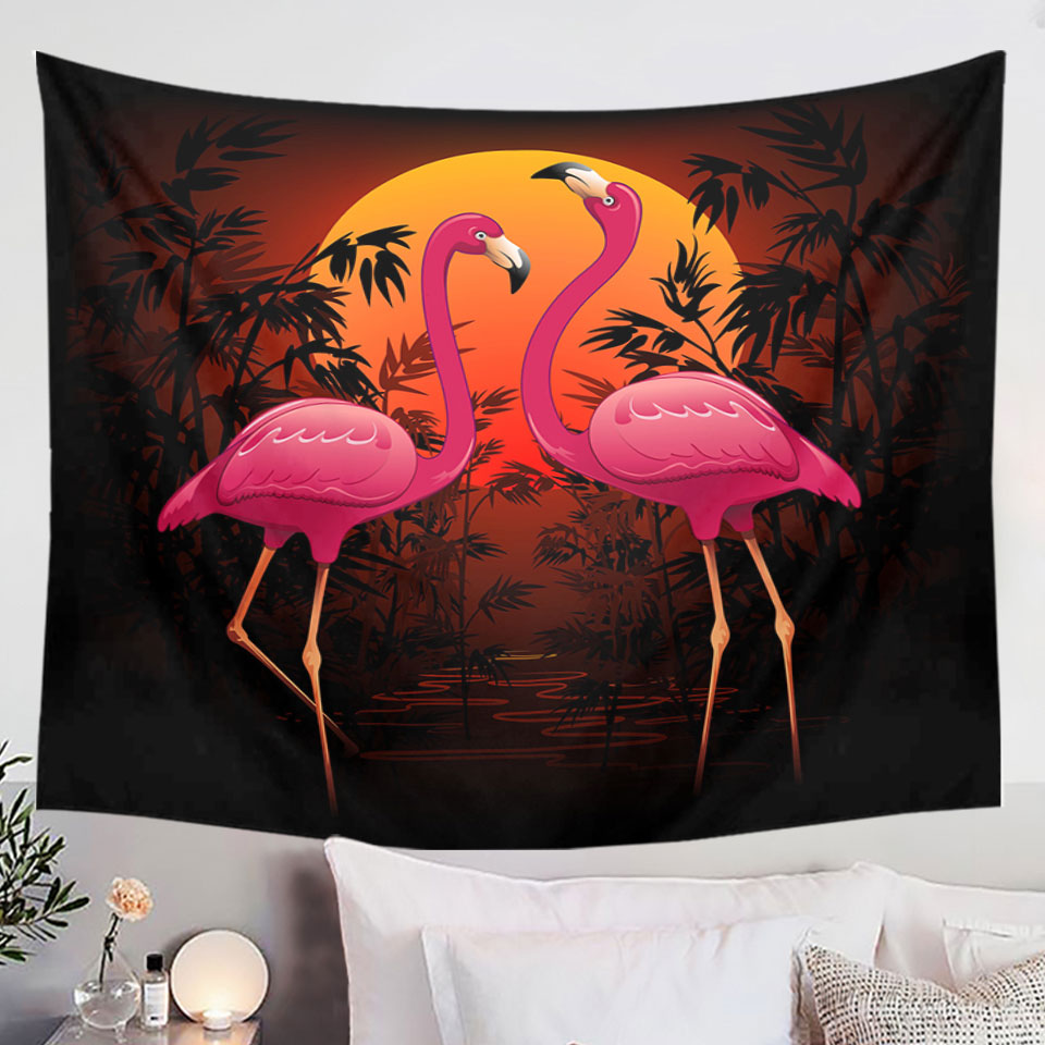 Tropical Sunset Flamingos Wall Decor Tapestry