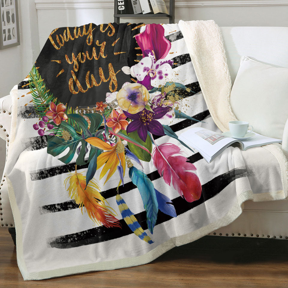 Tropical Throw Blanket with Flowers Encouragement