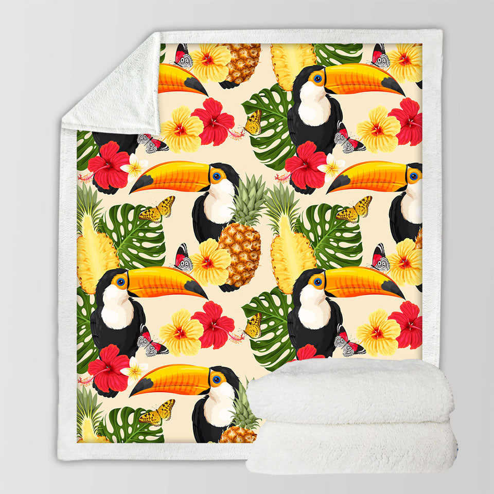 Tropical Throw Blankets Toucans Tropical Flowers and Pineapple