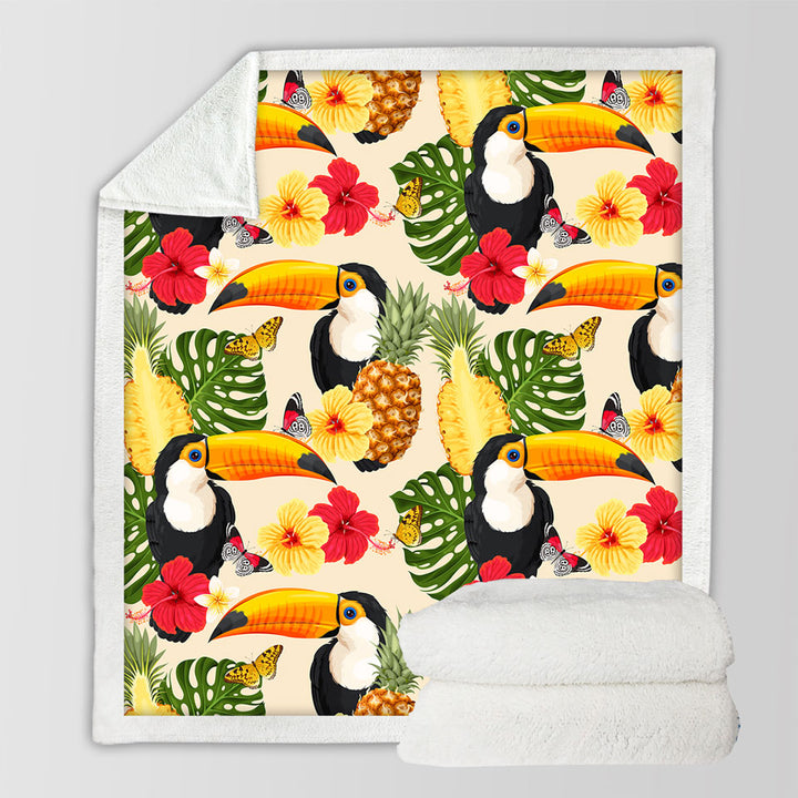 Tropical Throw Blankets Toucans Tropical Flowers and Pineapple
