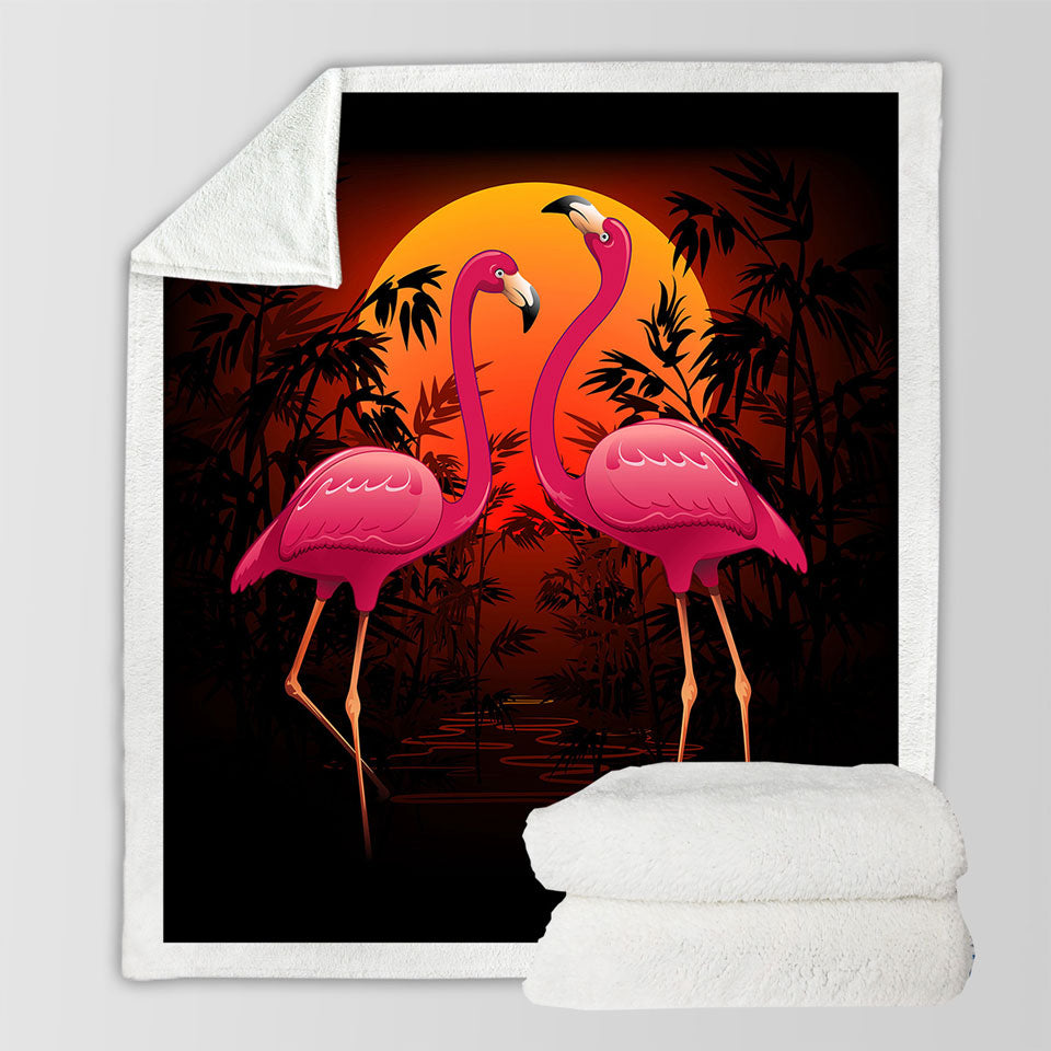 Tropical Throws Sunset Flamingos