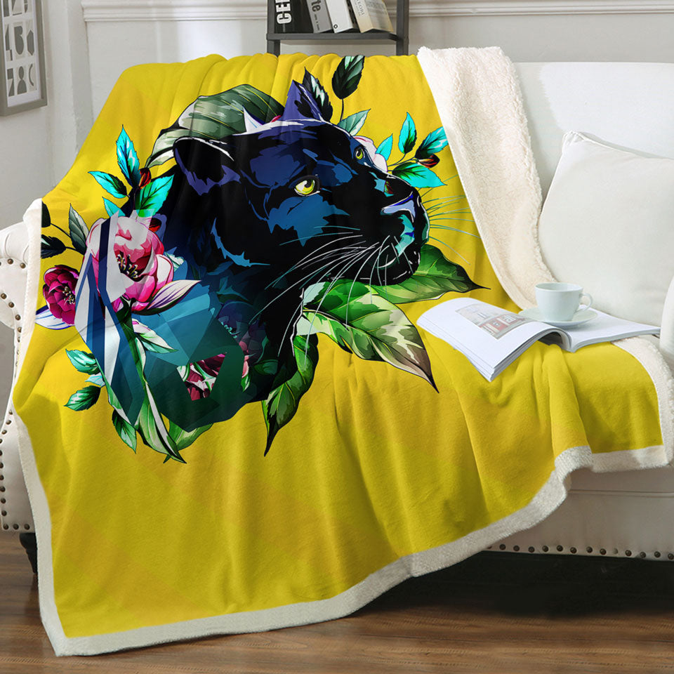 Tropical Vibes Panther Fleece Blankets