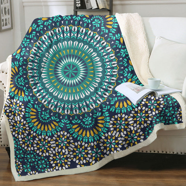 Turquoise White and Yellow Mandala Couch Throws