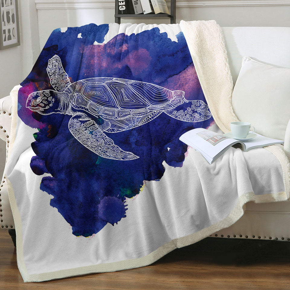 Turtle Decorative Throws over Dark Blue Paint Stain