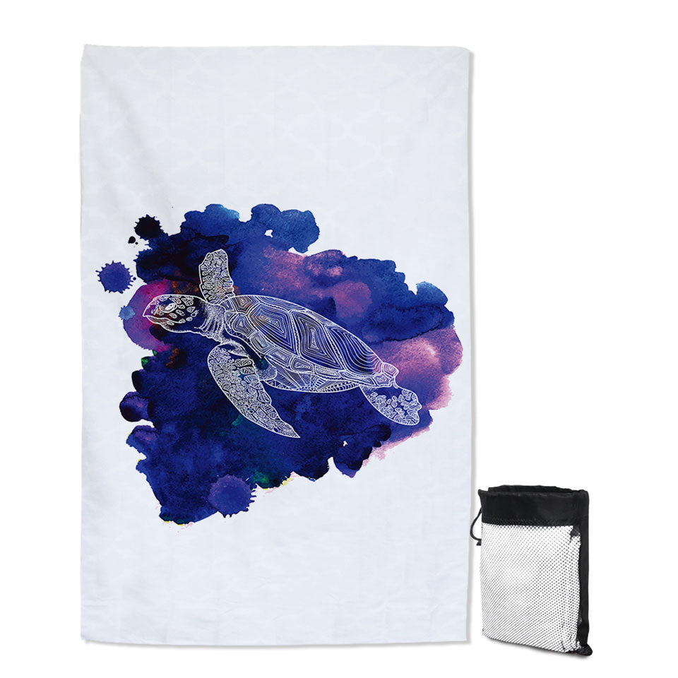 Turtle Giant Beach Towels over Dark Blue Paint Stain