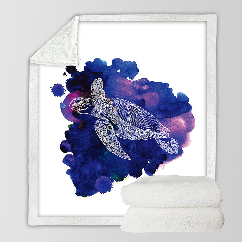 Turtle Throw Blankets over Dark Blue Paint Stain