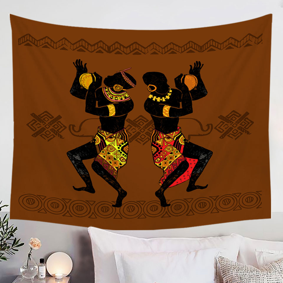 Two Dancing African Men Wall Decor Tapestry