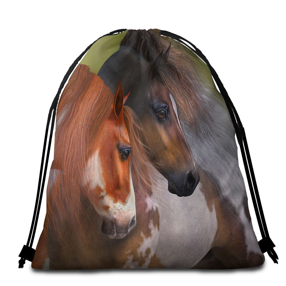 Two Hearts Horse Art Beach Bags and Towels