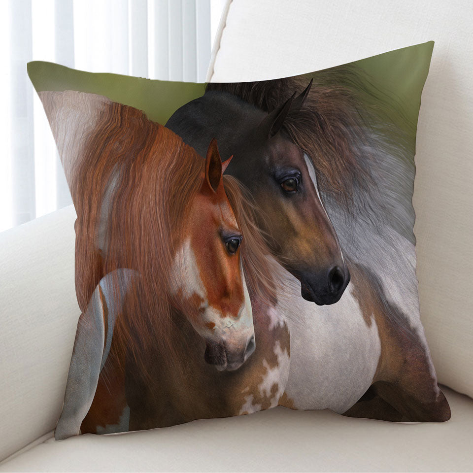Two Hearts Horse Art Cushion
