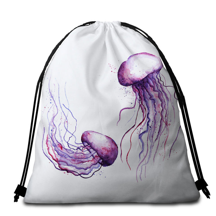 Two Purple Jellyfish Beach Towel Bags