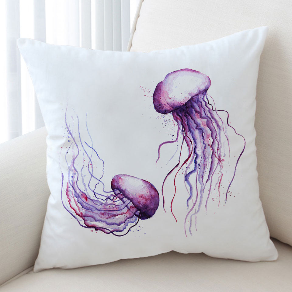 Two Purple Jellyfish Cushion Cover