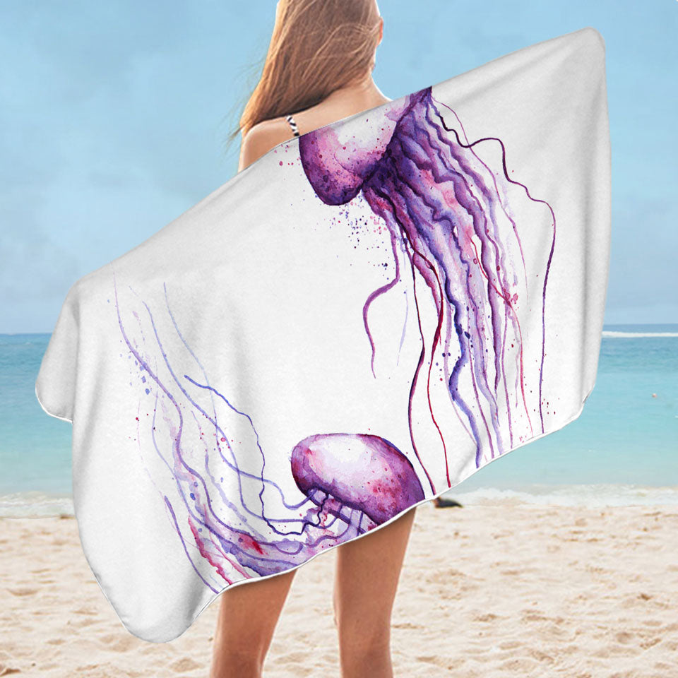 Two Purple Jellyfish Microfibre Beach Towels