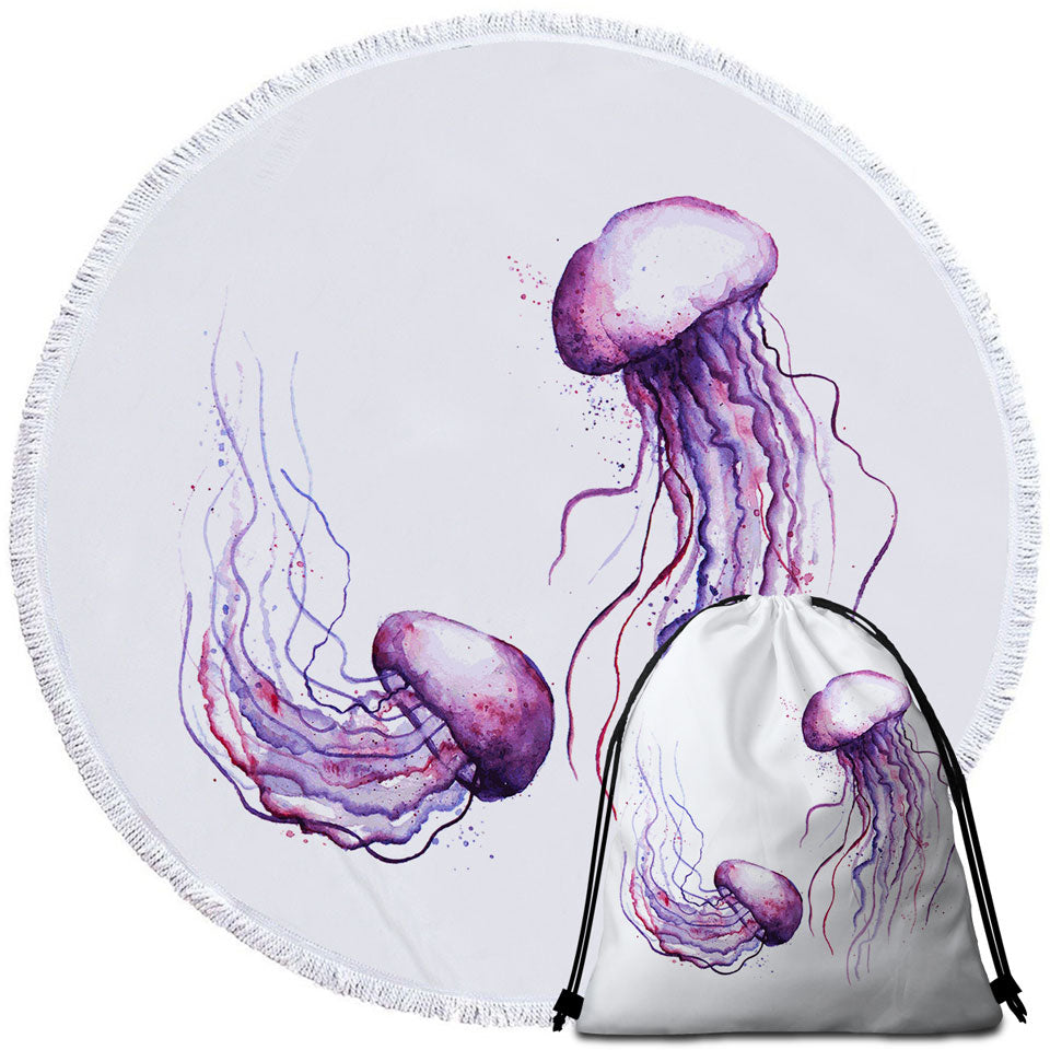 Two Purple Jellyfish Round Beach Towel