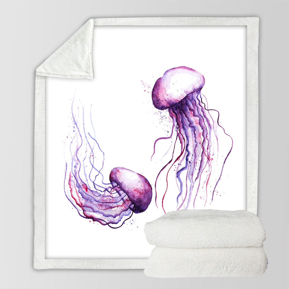 Two Purple Jellyfish Sherpa Blanket