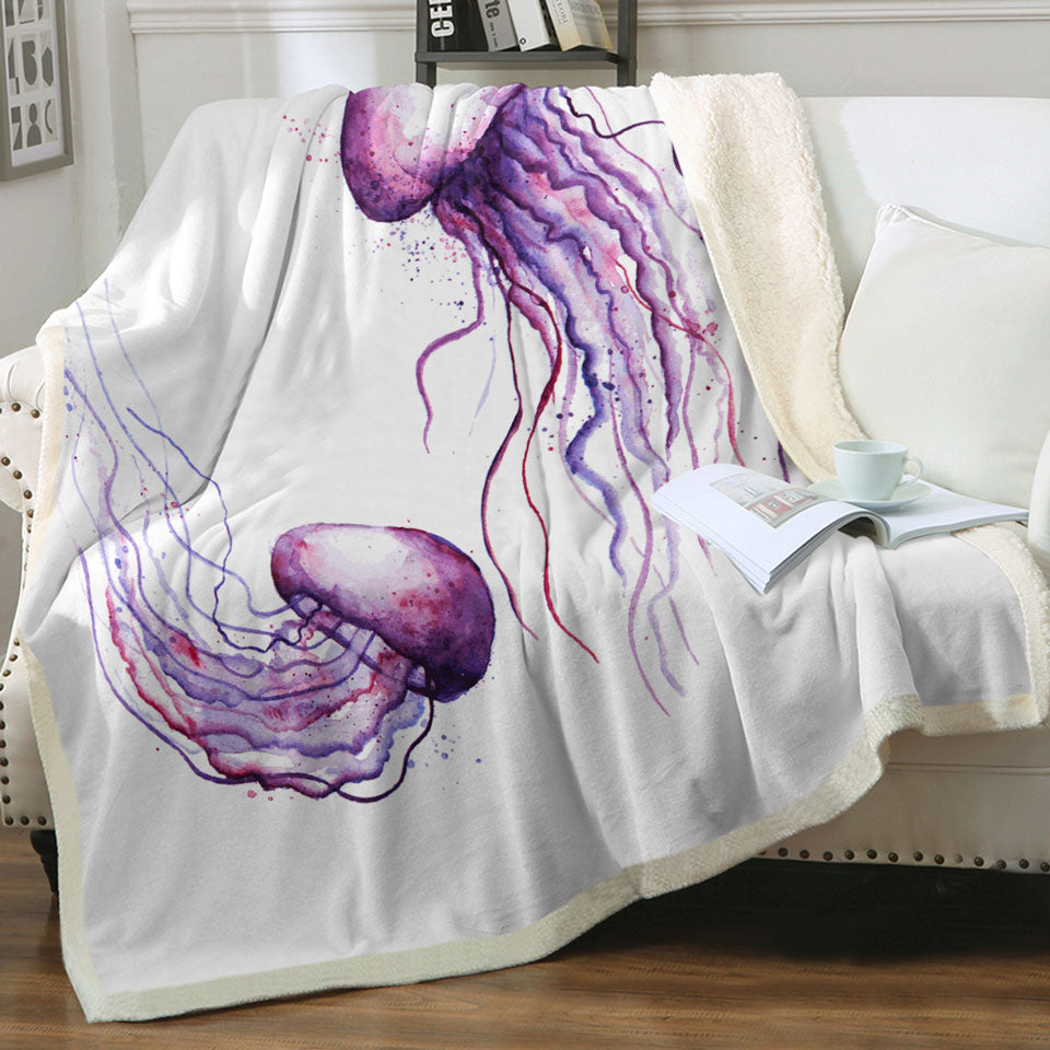 Two Purple Jellyfish Throw Blanket