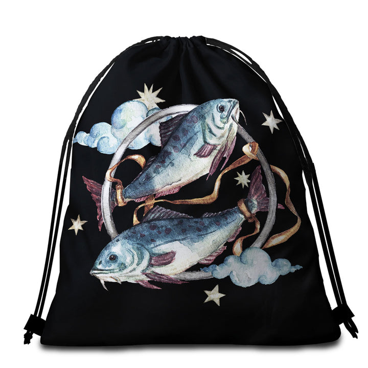 Two Tied Fish Beach Towel Bags for Guys