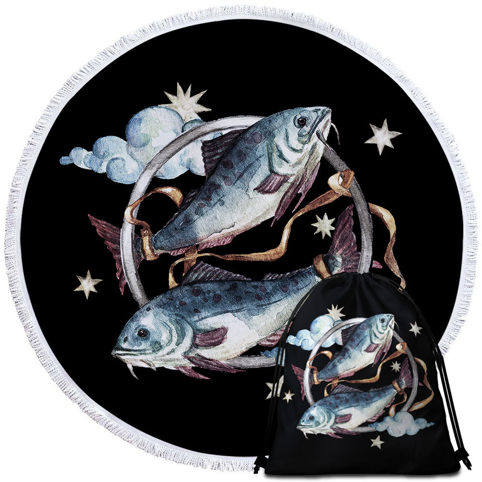 Two Tied Fish Round Beach Towel