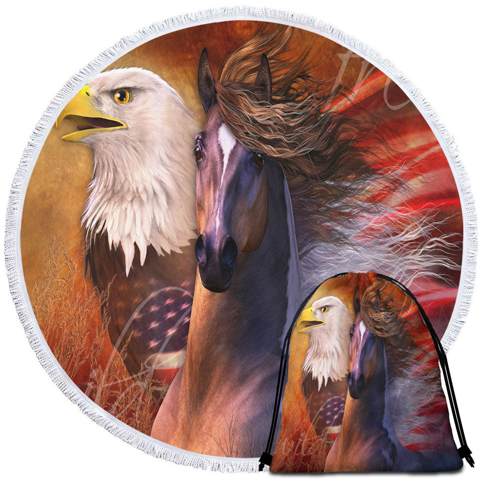 USA Beach Towels Wild and Free American Eagle and Horse