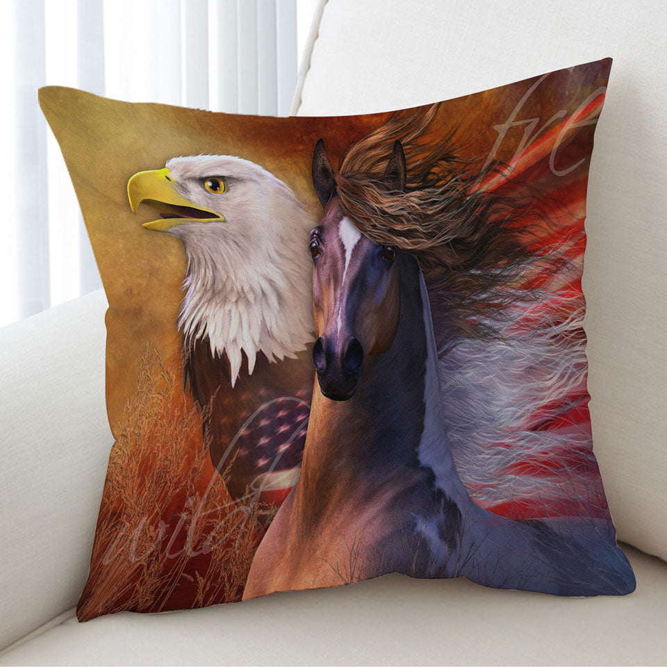 USA Cushion Covers Wild and Free American Eagle and Horse