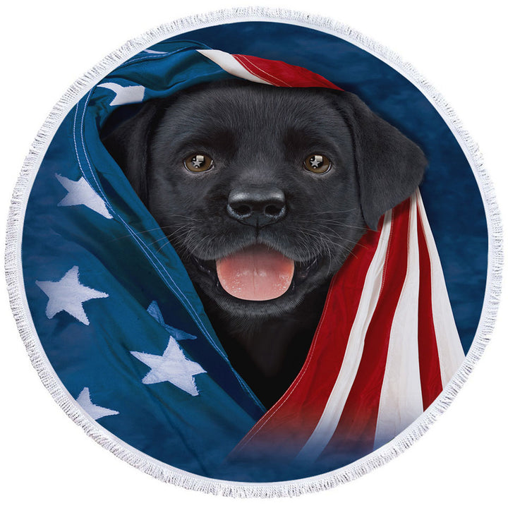 USA Flag Cute Black Labrador Puppy Beach Towels