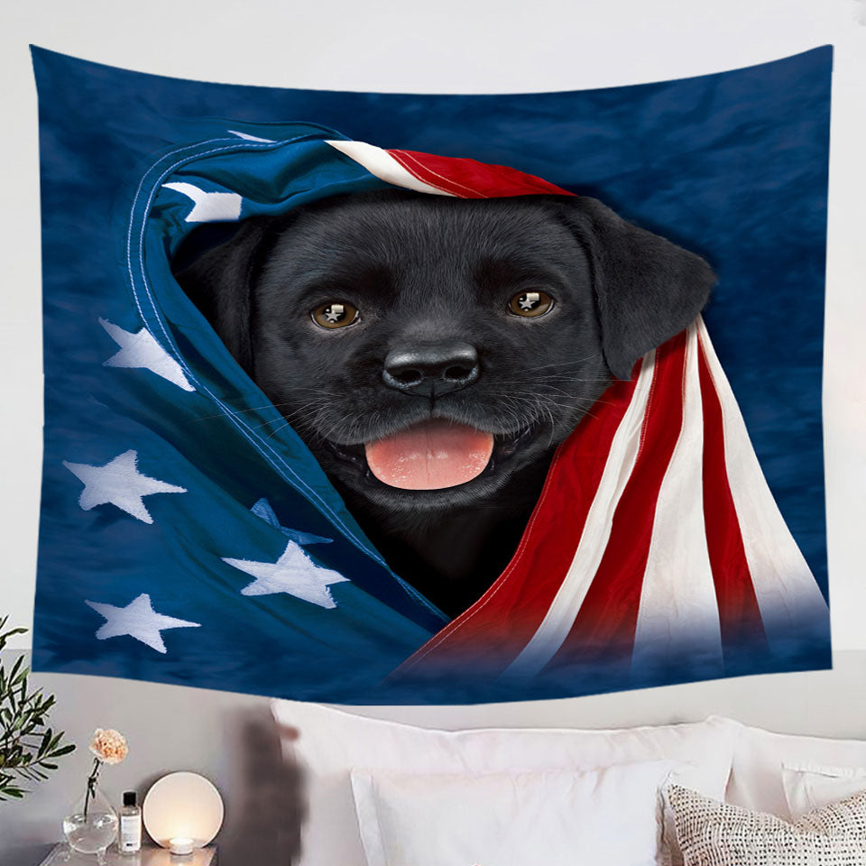USA-Flag-Cute-Black-Labrador-Puppy-Wall-Decor-Tapestry
