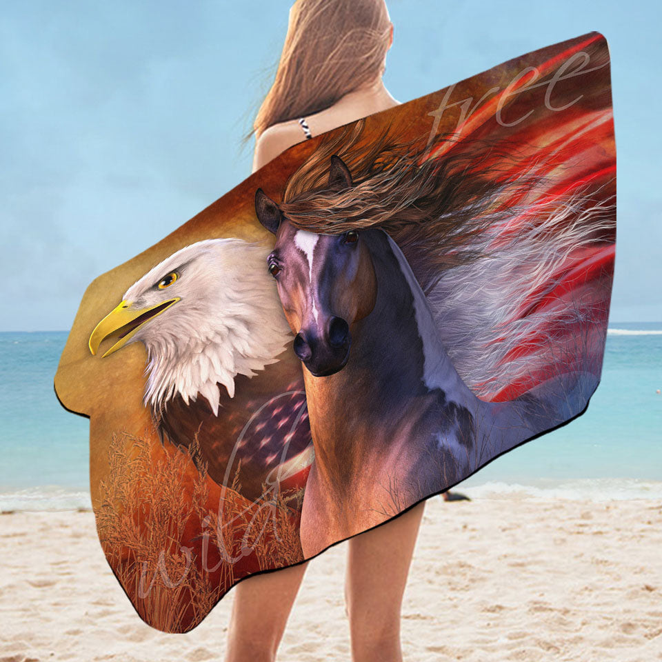 USA Pool Towels Wild and Free American Eagle and Horse
