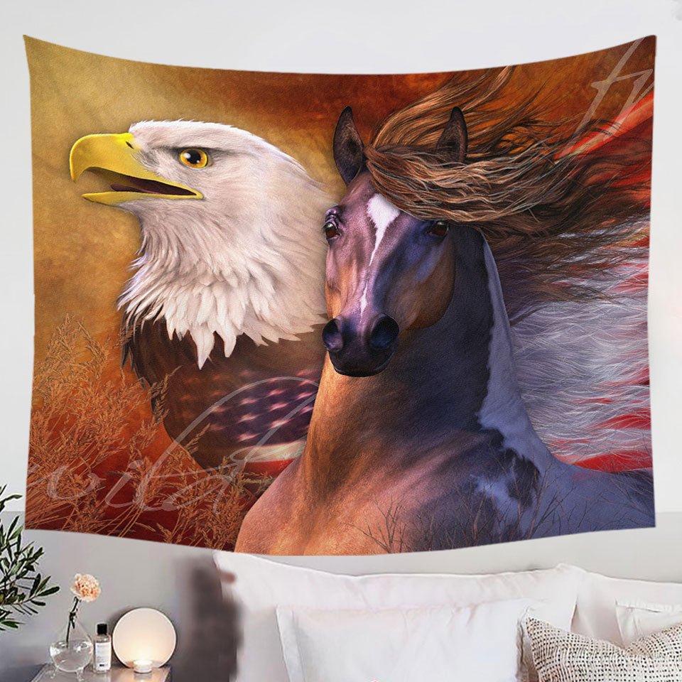 USA-Wall-Decor-Tapestries-Wild-and-Free-American-Eagle-and-Horse