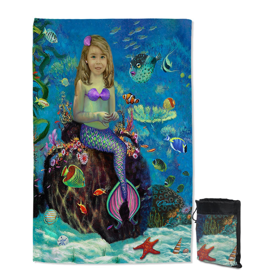 Underwater Art Fish and Girl Mermaid Beach Towels