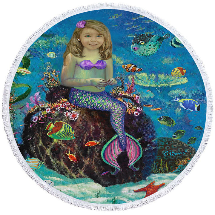 Underwater Art Fish and Girl Mermaid Big Beach Towels