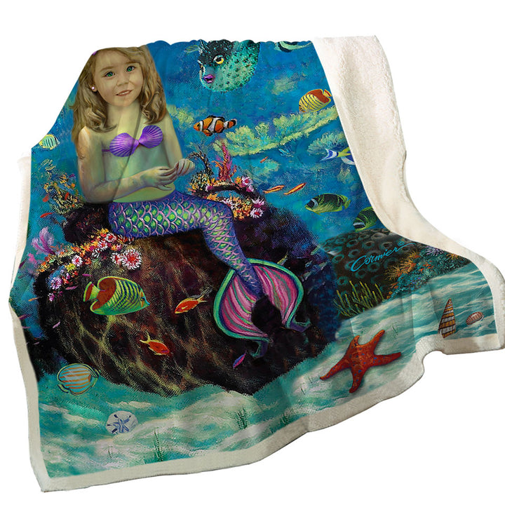Underwater Art Fish and Girl Mermaid Couch Throws