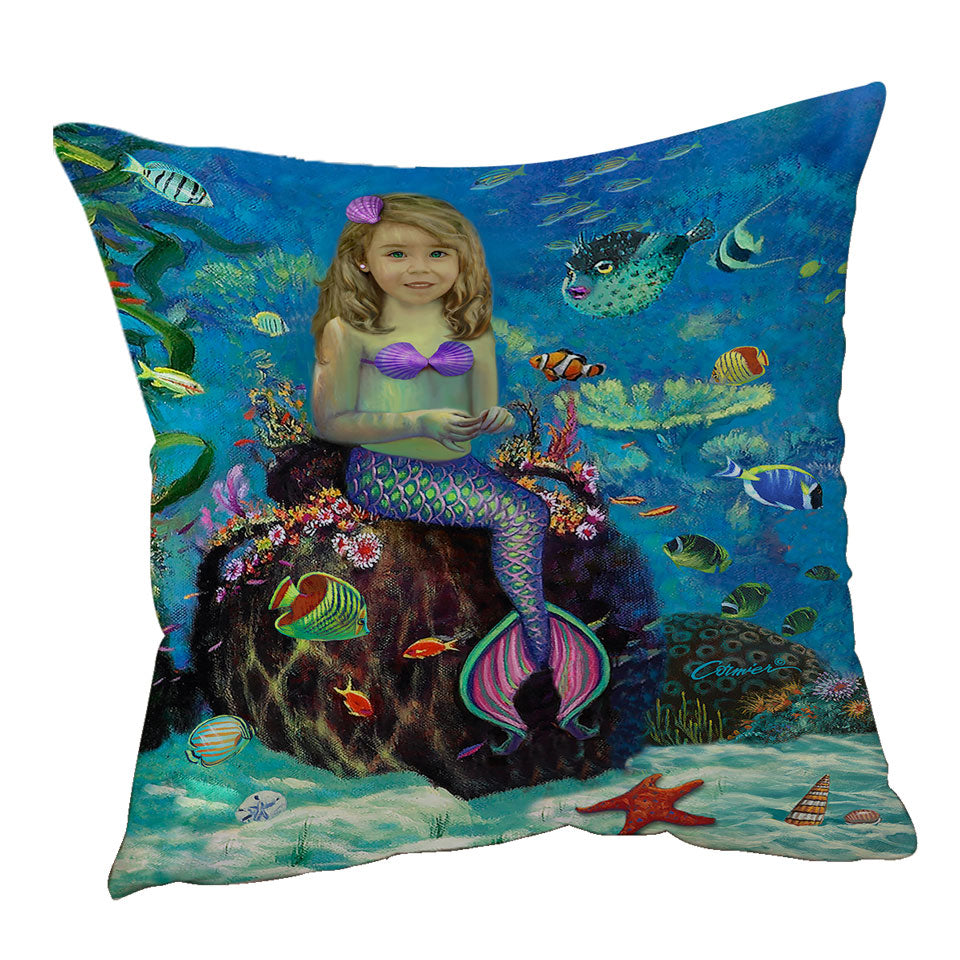 Underwater Art Fish and Girl Mermaid Cushion Cover
