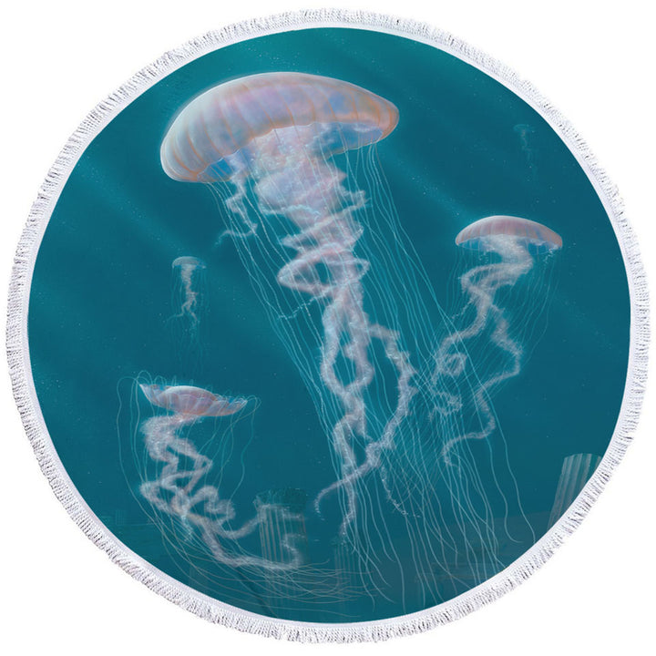 Underwater Art Giant Jellyfish Round Beach Towel