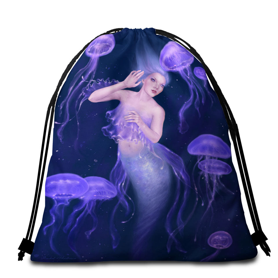 Underwater Art Purple Jellyfish and Mermaid Beach Bags and Towels
