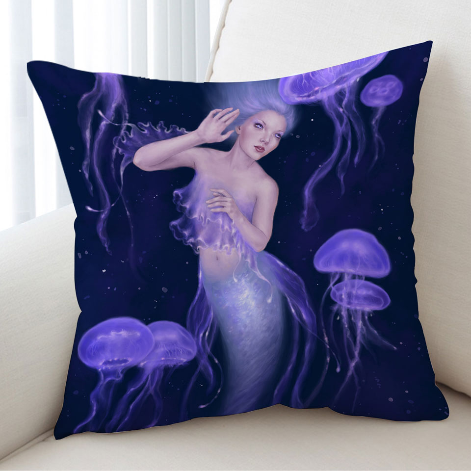 Underwater Art Purple Jellyfish and Mermaid Cushion Covers