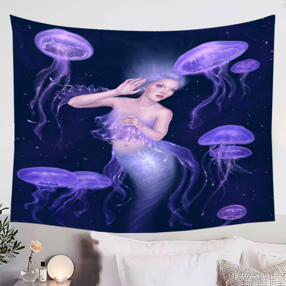Underwater-Art-Purple-Jellyfish-and-Mermaid-Tapestry