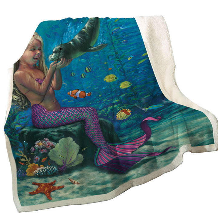 Underwater Blankets Friends Baby Seal and Girl Mermaid
