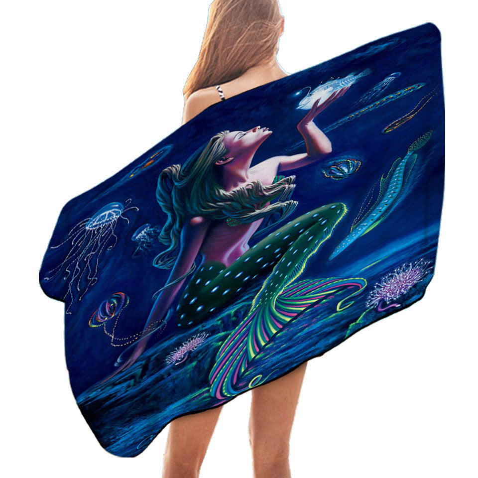 Underwater Mermaid Beach Towels with Fish and Jellyfish