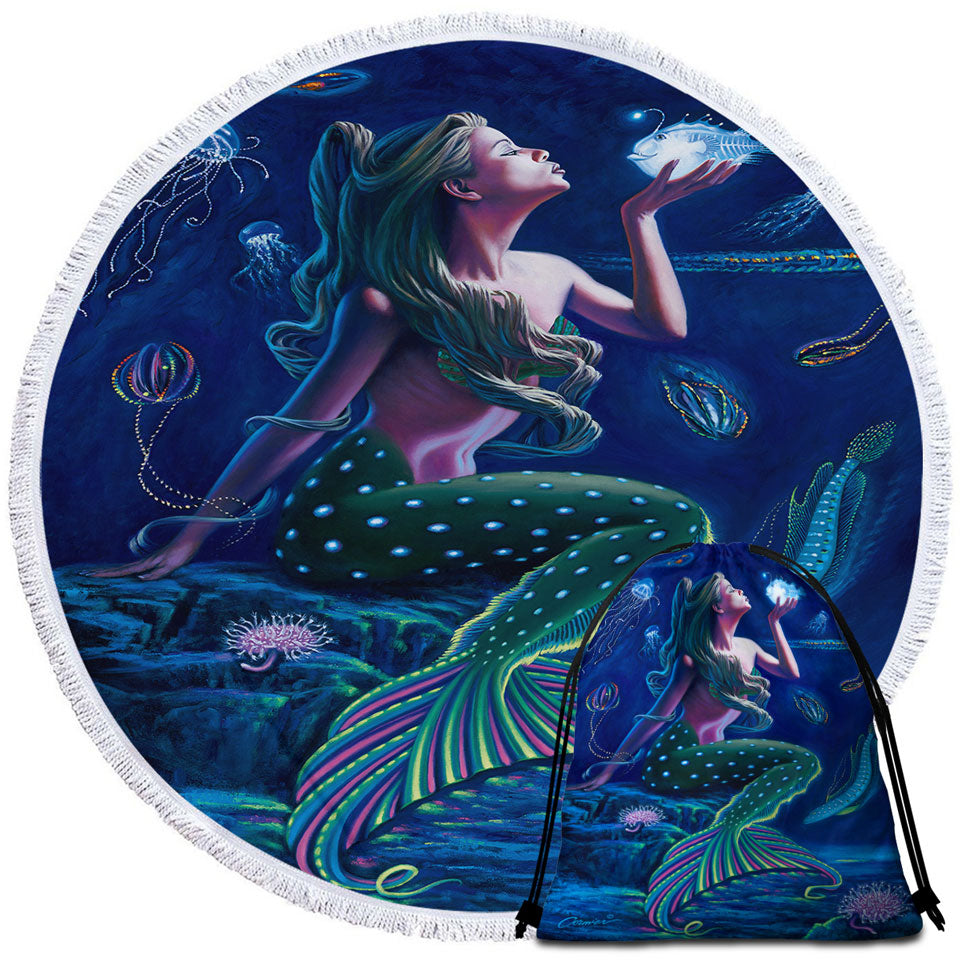 Underwater Mermaid Big Beach Towels with Fish and Jellyfish