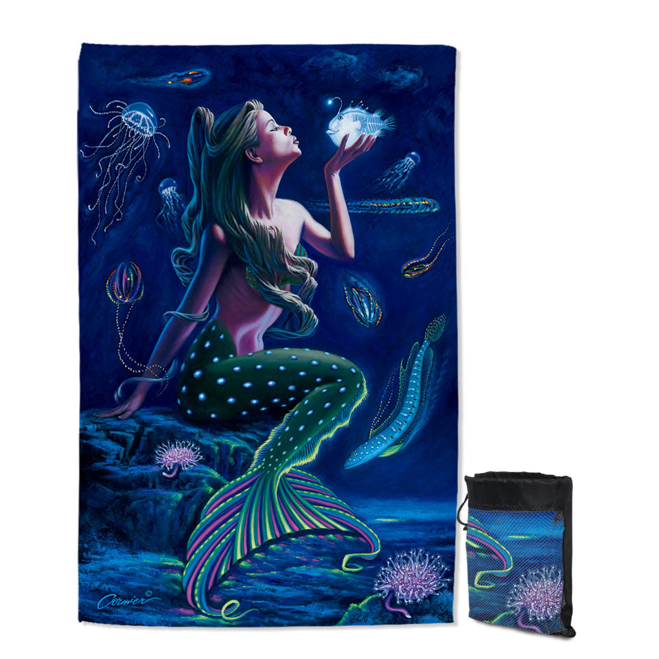 Underwater Mermaid Quick Dry Beach Towel with Fish and Jellyfish