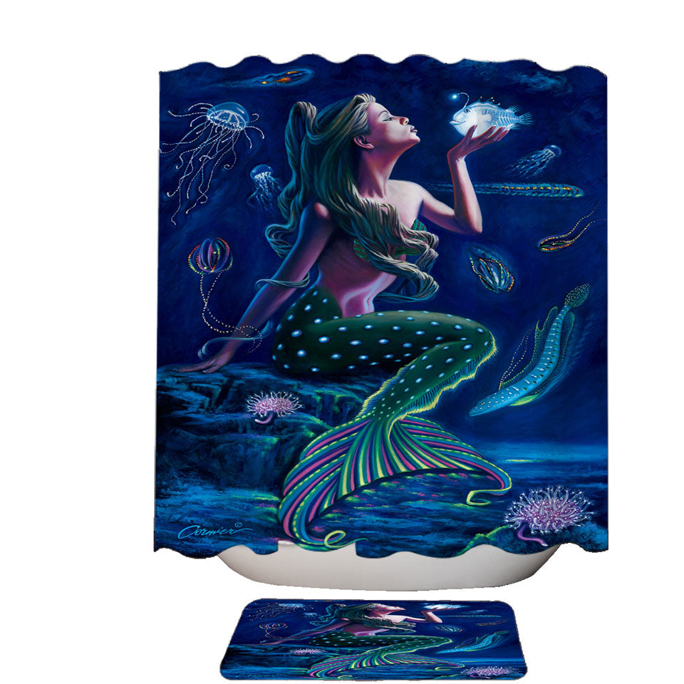 Underwater Mermaid Shower Curtains with Fish and Jellyfish