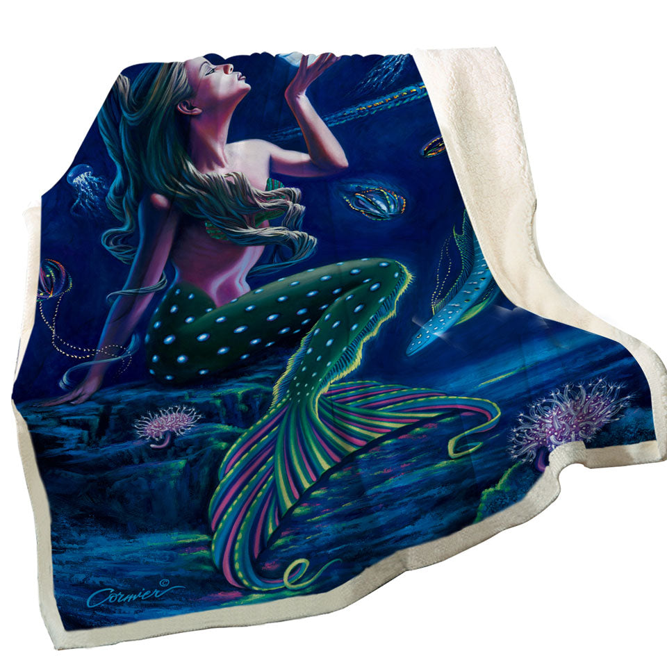 Underwater Mermaid Throws with Fish and Jellyfish