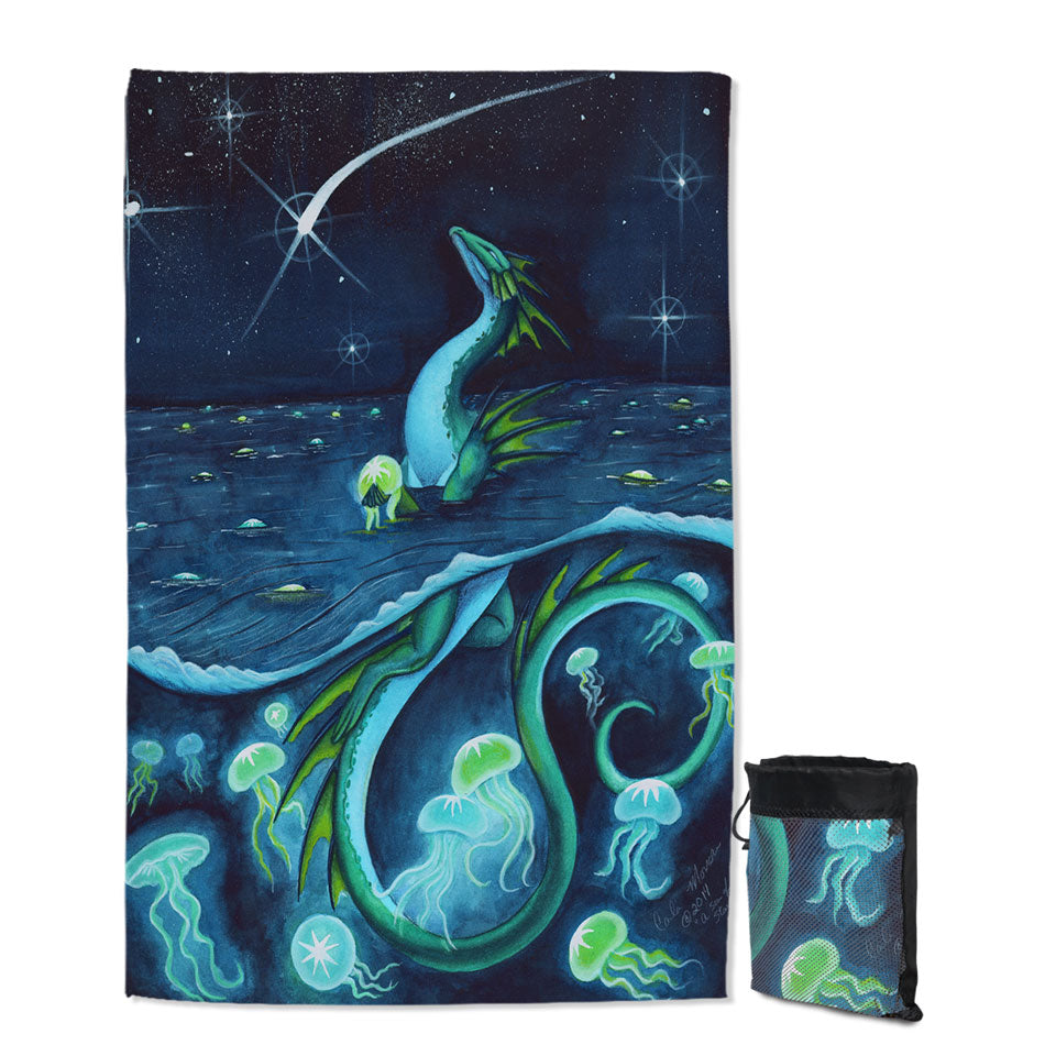 Underwater Quick Dry Beach Towels Sea of Stars Jellyfish and Dragon