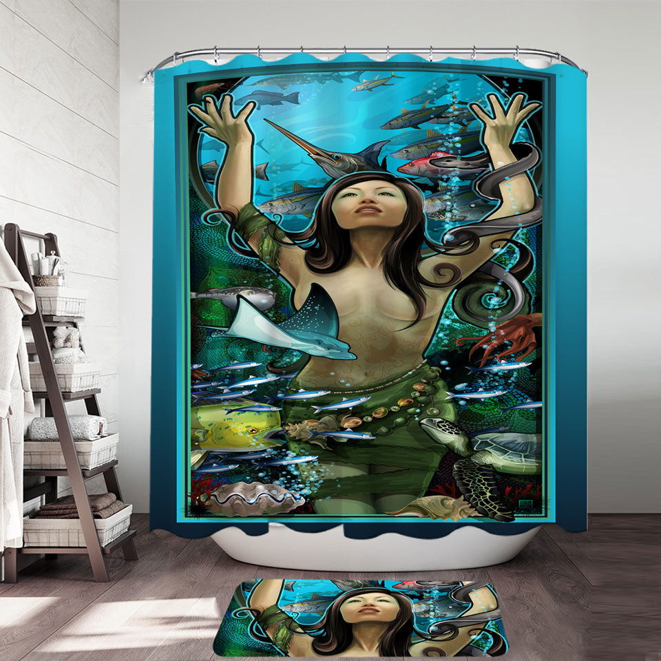 Underwater Sexy Shower Curtains Woman the Goddess of Marine Life