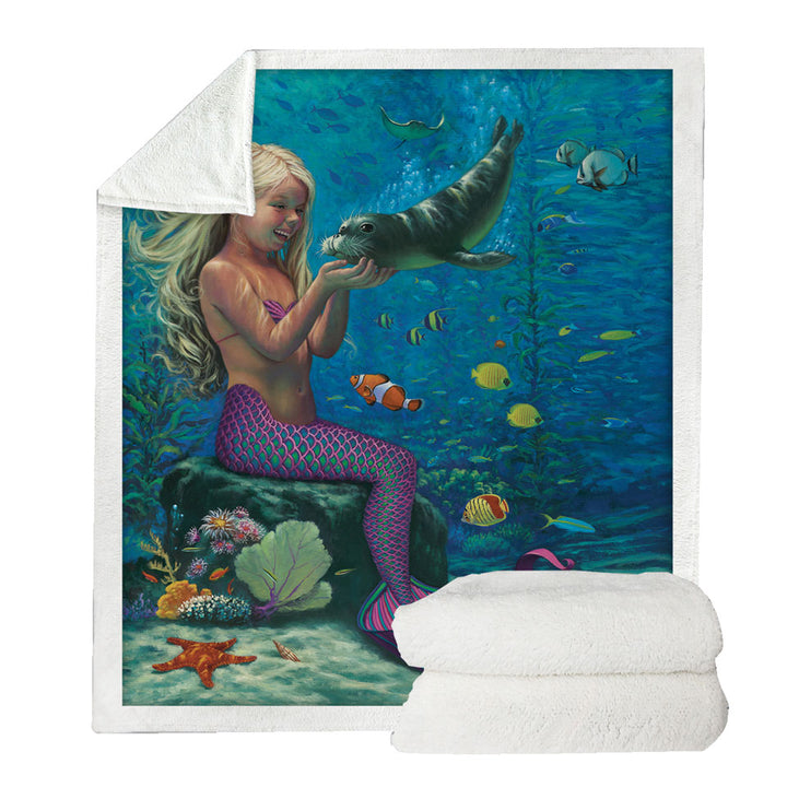 Underwater Throws Friends Baby Seal and Girl Mermaid