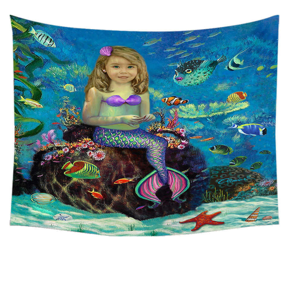 Underwater Wall Decor Art Fish and Girl Mermaid Tapestry