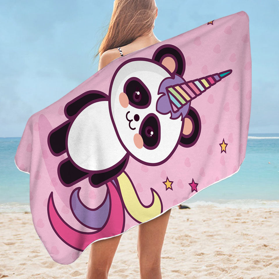 Unicorn Panda Girls Beach Towel