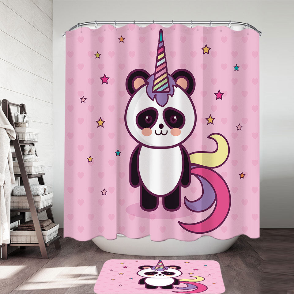 Unicorn Panda Girls Shower Curtain